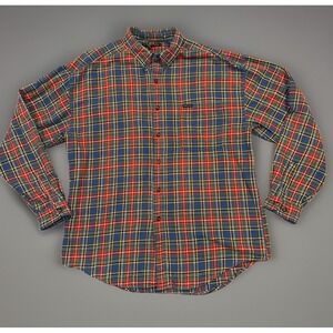 Vintage Structure Men's Button Shirt L Cotton Red & Green Flannel 90s Grunge